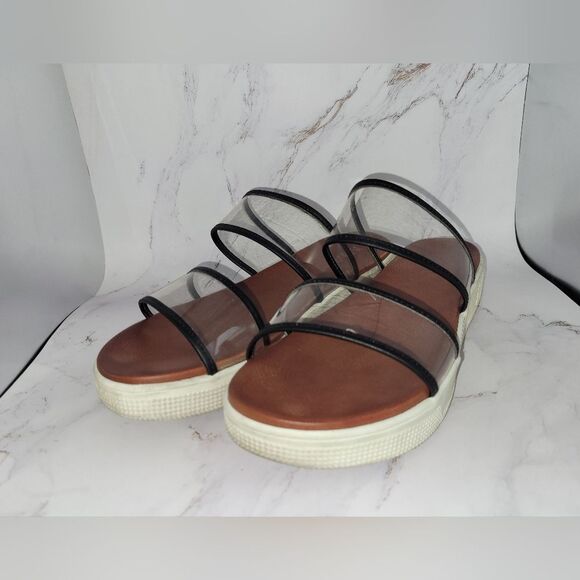MIA Platform Slide Sandals Clear Plastic SlipOn Leather Molded Innersole Size 8 - Picture 2 of 8